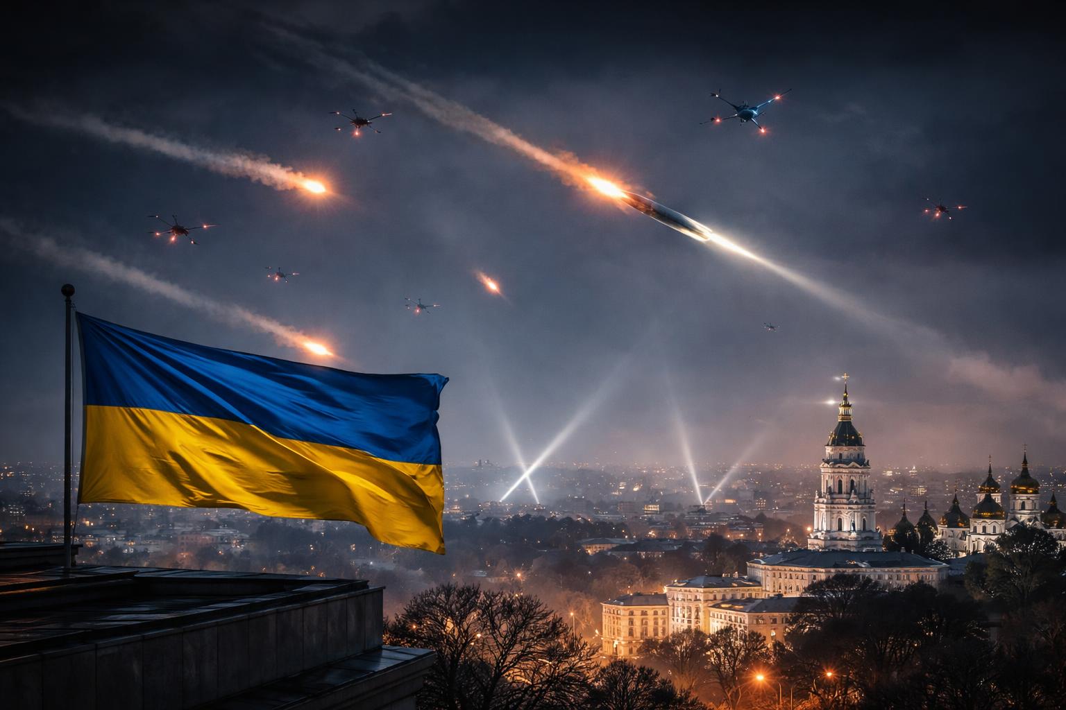 Redaktionelle Szene zum Thema „Selenskij warnt vor neuem russischen Großangriff in der Nacht auf Donnerstag“