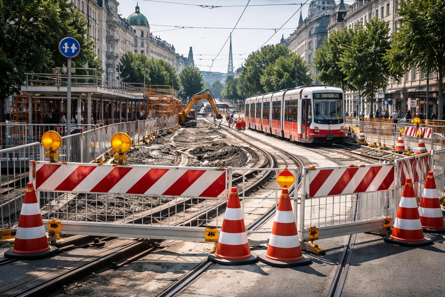 Redaktionelle Szene zum Thema „Sommerbaustellen legen Wiener Straßenbahn- und U-Bahn-Netz teils lahm“