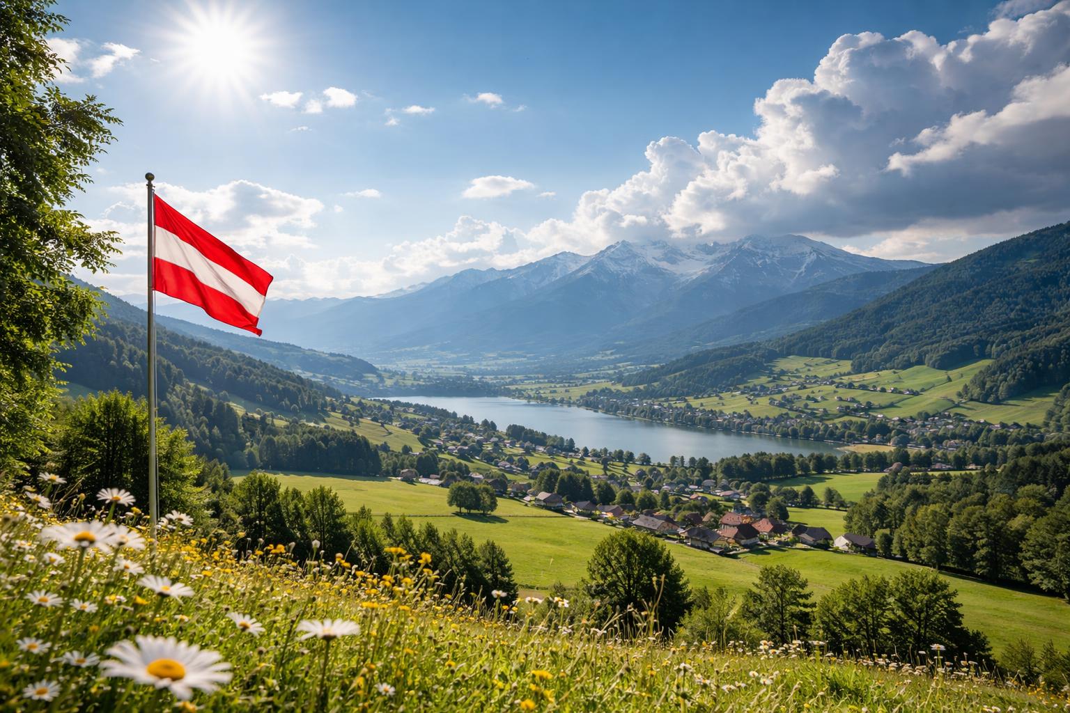 Redaktionelle Szene zum Thema „Sonniger Wochenbeginn, aber zunächst keine große Hitze in Österreich“