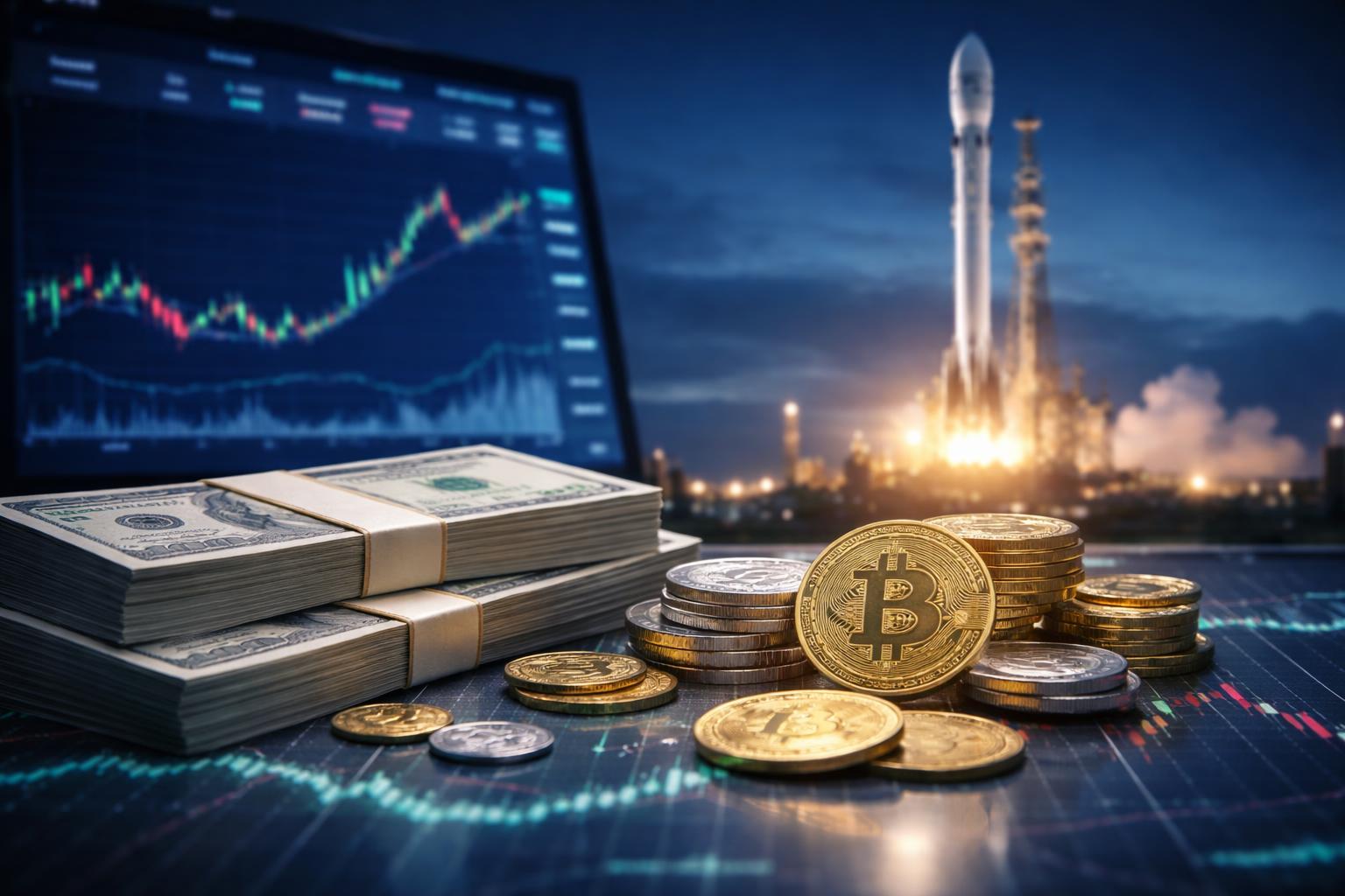 Redaktionelle Szene zum Thema „Space-X-Börsengang könnte Dollar stärken und Kryptowährungen unter Druck setzen“