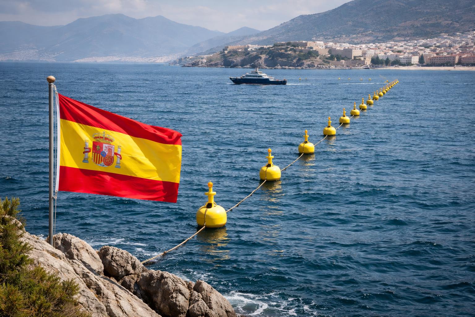 Redaktionelle Szene zum Thema „Spanien markiert Grenze bei Ceuta im Meer“