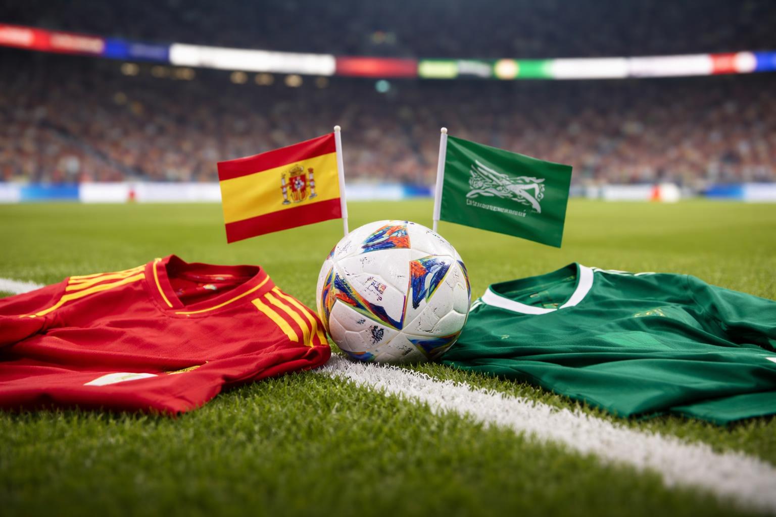 Redaktionelle Szene zum Thema „Spanien unter Druck gegen Saudi-Arabien: WM-Spiel läuft, Sieg ist Pflicht“