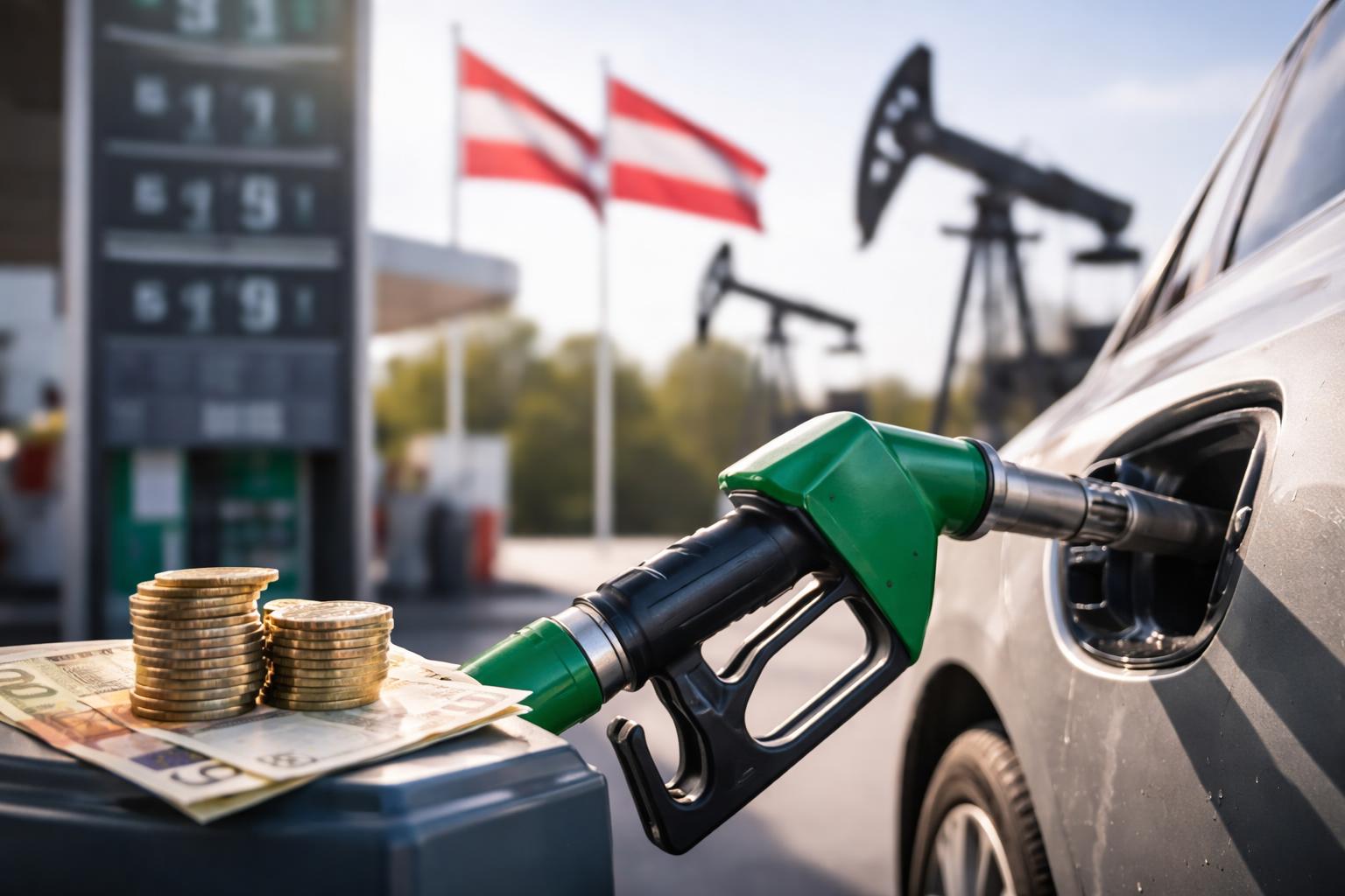 Redaktionelle Szene zum Thema „Spritpreisbremse in Österreich wird bis Ende August halbiert verlängert“