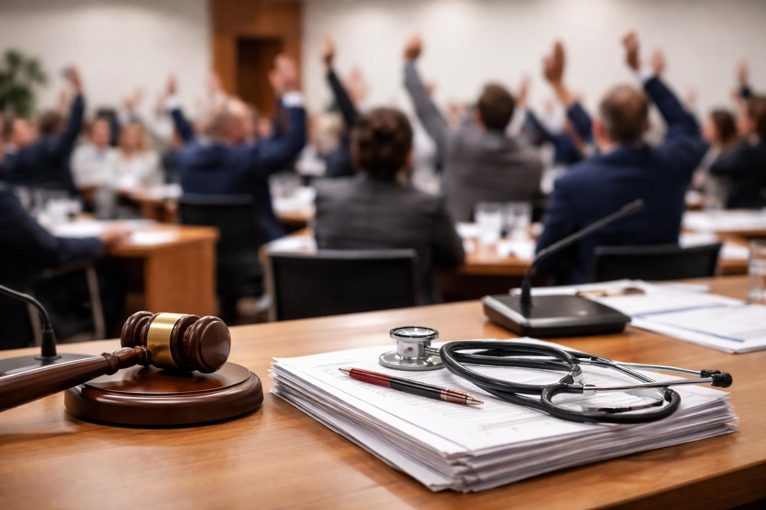 Redaktionelle Szene zum Thema „Steinhart übersteht Misstrauensantrag in der Ärztekammer“