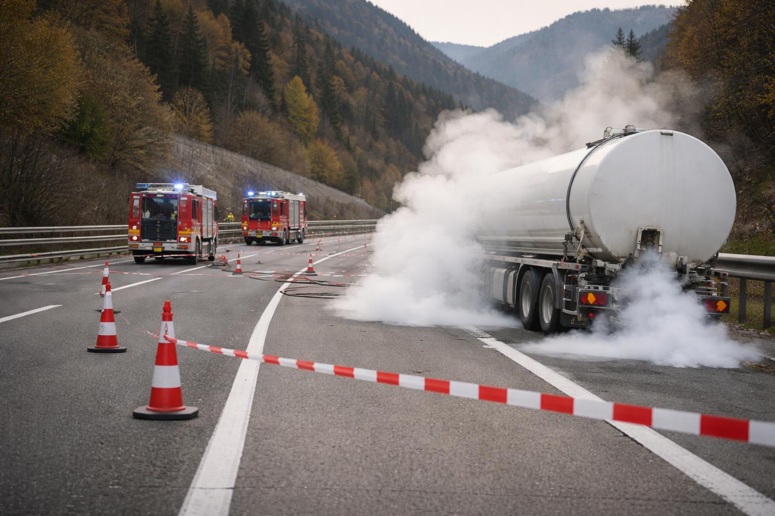 Redaktionelle Szene zum Thema „Stickstoffaustritt auf der A9 bei Treglwang löste Feuerwehreinsatz aus“