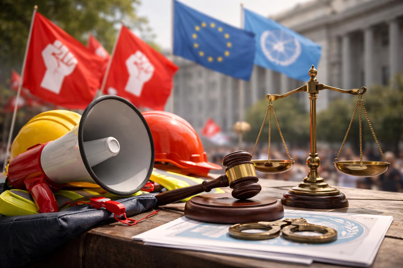 Redaktionelle Szene zum Thema „Streikrecht fällt unter Schutz der Menschenrechte“