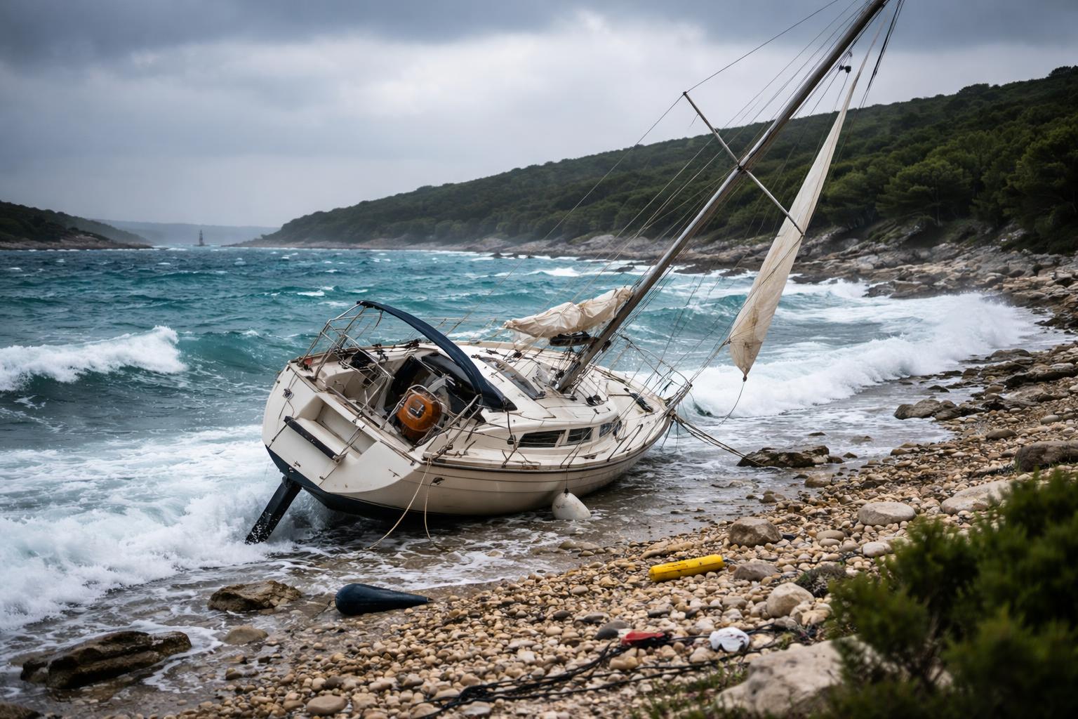 Redaktionelle Szene zum Thema „Sturm richtet in kroatischer Seglerbucht schwere Schäden an“