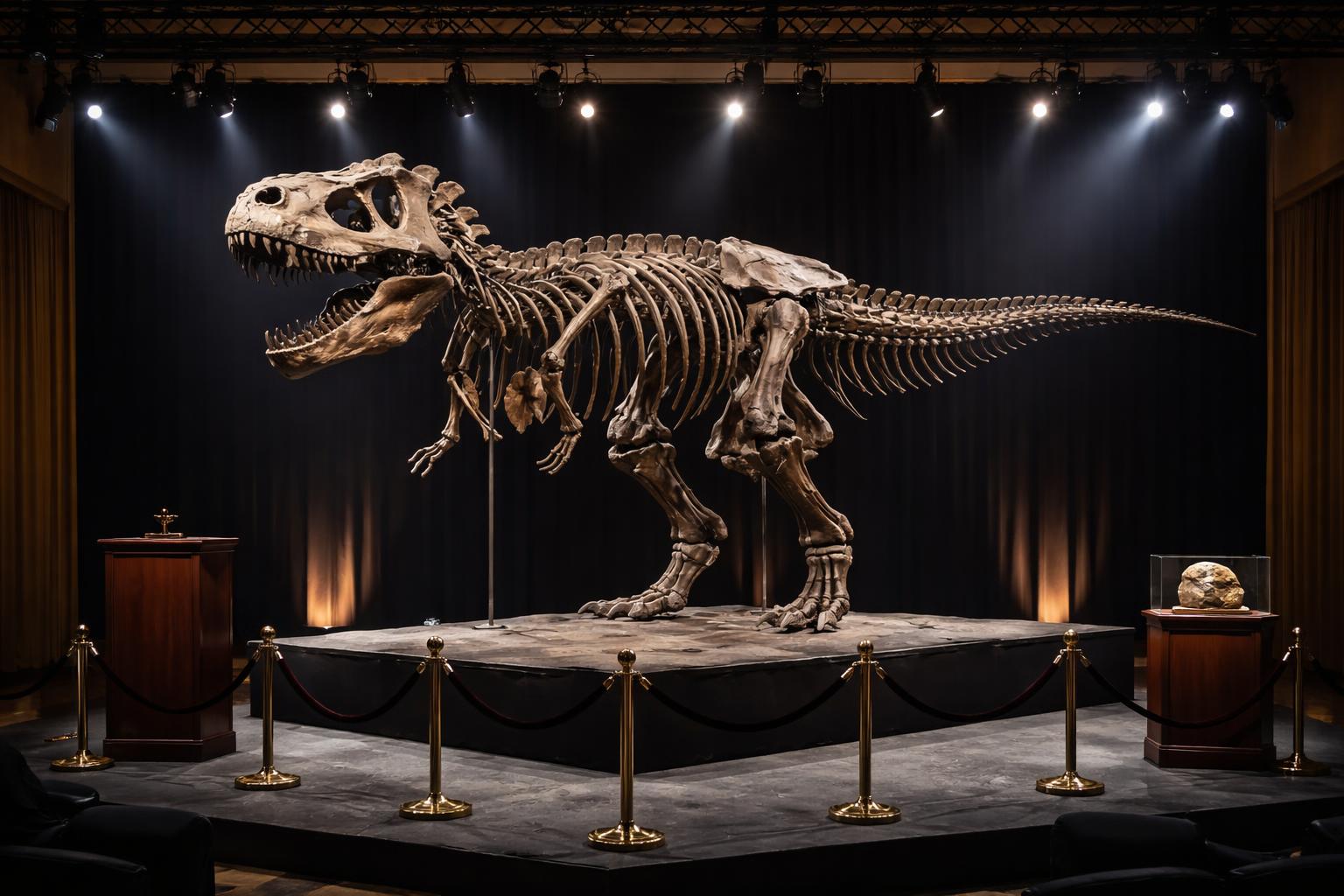 Redaktionelle Szene zum Thema „T-Rex-Skelett in New York für 50 Millionen Dollar versteigert“