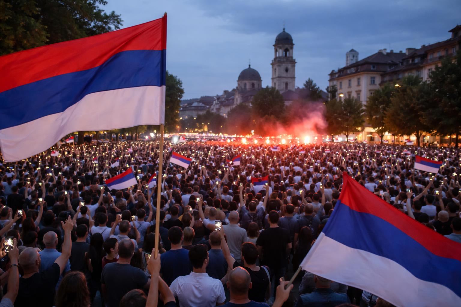 Redaktionelle Szene zum Thema „Tausende protestieren in Kraljevo gegen Serbiens Regierung“