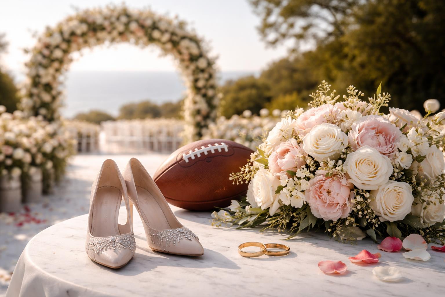Redaktionelle Szene zum Thema „Taylor Swift und Travis Kelce feiern ihre Liebesgeschichte mit einer großen Hochzeit“