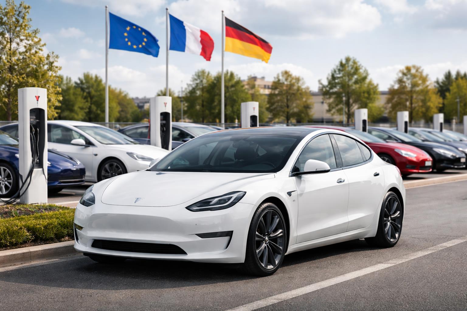 Redaktionelle Szene zum Thema „Tesla legt in mehreren europäischen Märkten wieder zu“