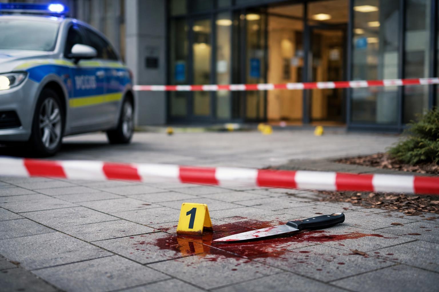 Redaktionelle Szene zum Thema „Tödliche Messerattacke in Bank in Regensburg: Verdächtiger festgenommen“
