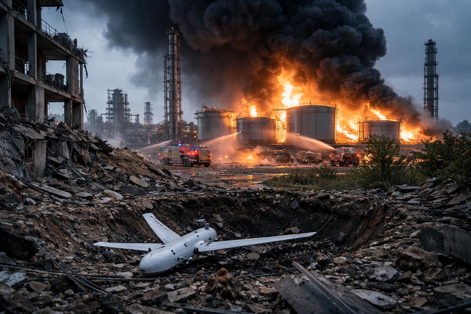 Redaktionelle Szene zum Thema „Tote nach Angriffen Russlands und der Ukraine auf mehrere Ziele“