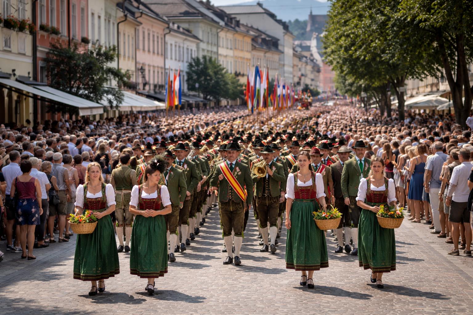 Redaktionelle Szene zum Thema „Trachtenfestzug bildet den Abschluss des 81. Villacher Kirchtages“