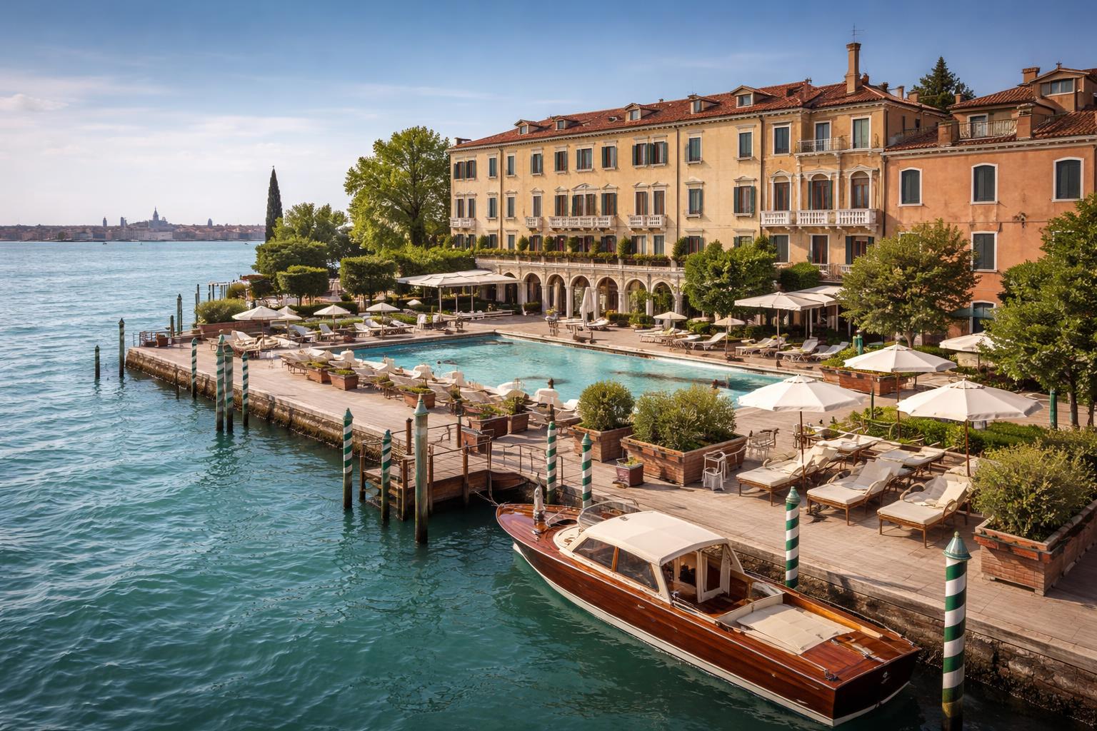 Redaktionelle Szene zum Thema „Traditionshotel bei Venedig nach Umbau wieder eröffnet“