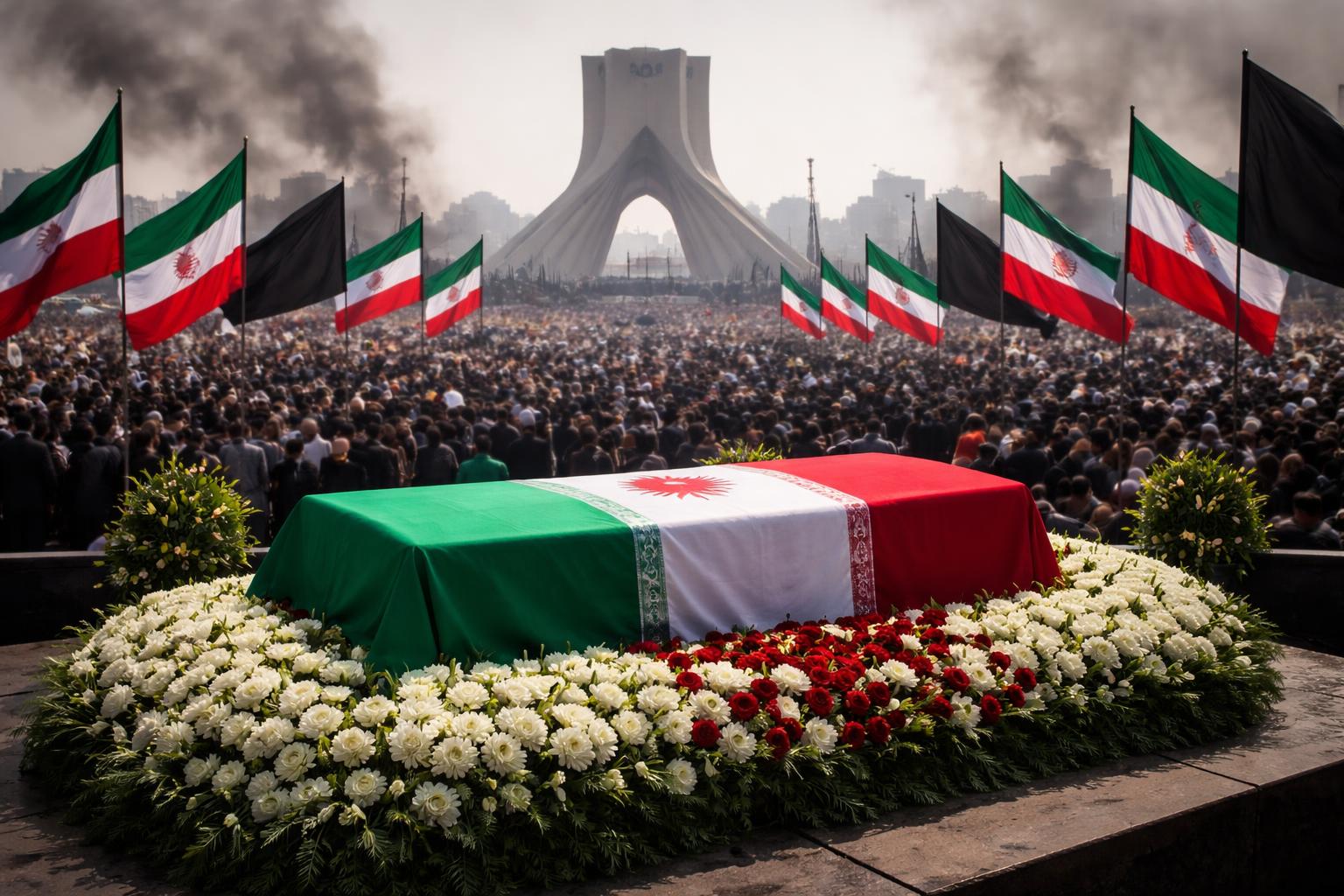 Redaktionelle Szene zum Thema „Trauerfeier in Teheran als Machtdemonstration des iranischen Regimes“