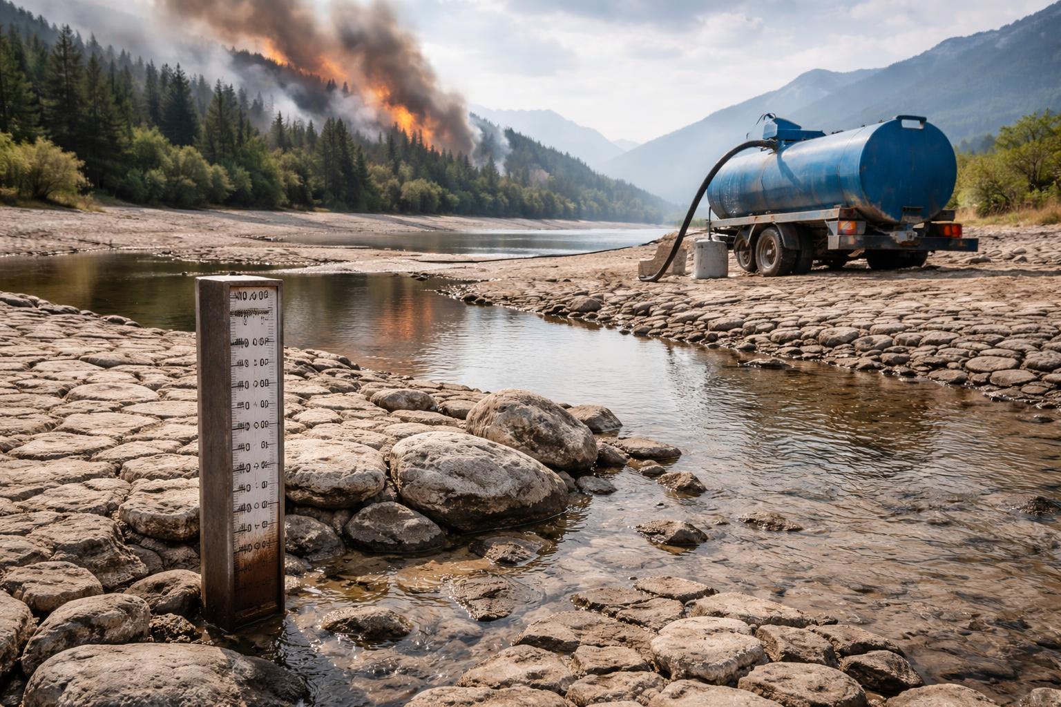 Redaktionelle Szene zum Thema „Trockenheit verschärft Trinkwasser- und Brandgefahr in Österreich“