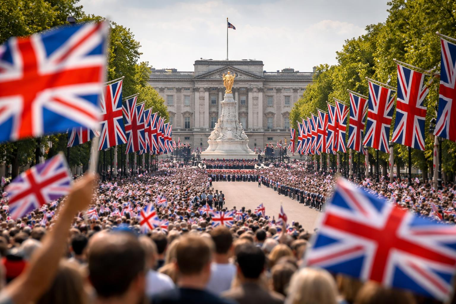 Redaktionelle Szene zum Thema „Trooping the Colour in London zieht Royals-Fans trotz Andrew-Skandal an“