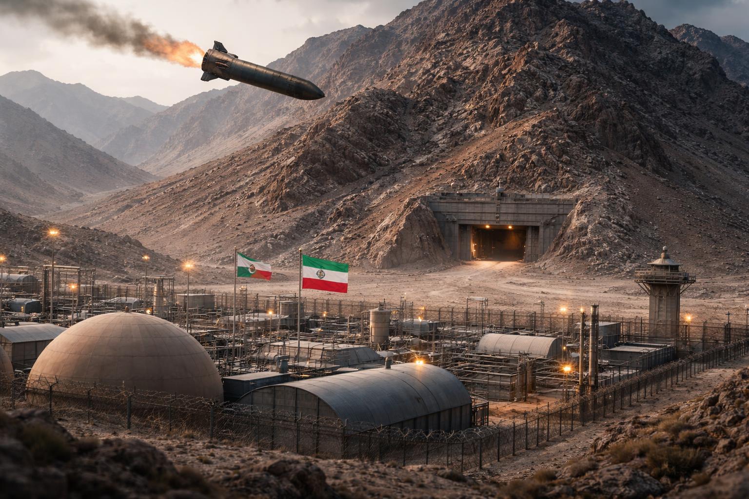 Redaktionelle Szene zum Thema „Trump droht Iran mit Angriff auf unterirdischen Atomkomplex am „Pickaxe Mountain““