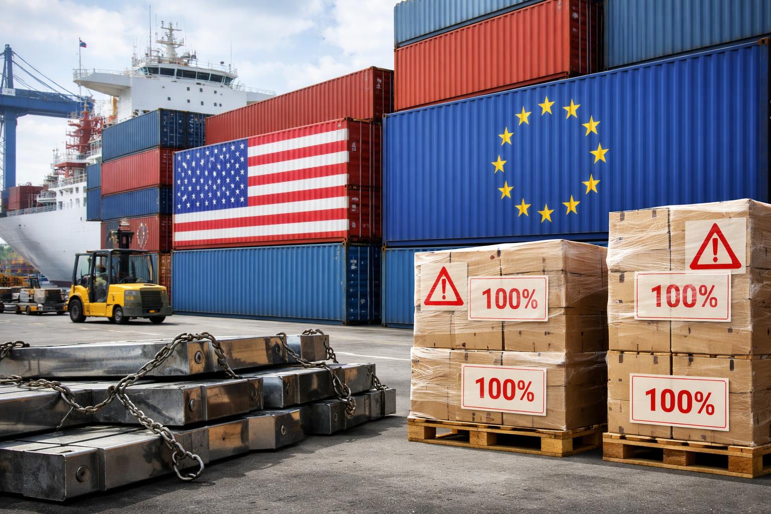 Redaktionelle Szene zum Thema „Trump droht Ländern mit Digitalsteuer mit Strafzöllen von bis zu 100 Prozent“