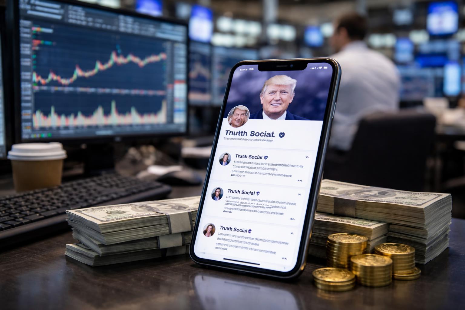 Redaktionelle Szene zum Thema „Trump verkauft schnellen Zugang zu seinen Truth-Social-Postings“