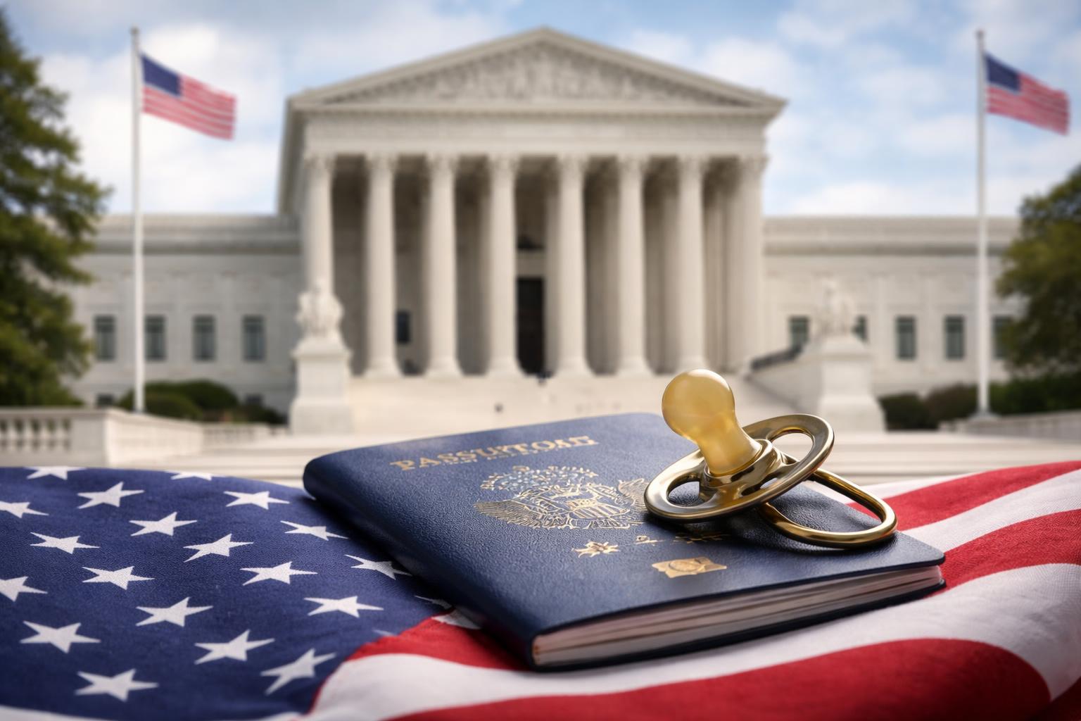 Redaktionelle Szene zum Thema „Trump verlangt neue Anhörung am Supreme Court zu Staatsbürgerschaft per Geburt“