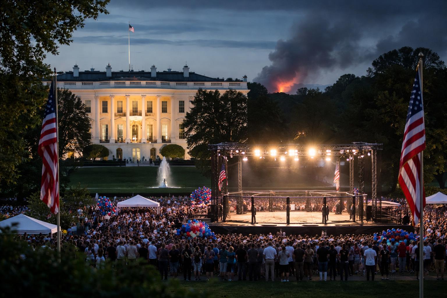 Redaktionelle Szene zum Thema „Trumps Geburtstags-Show vor dem Weißen Haus wird von Entwicklungen im Iran überschattet“