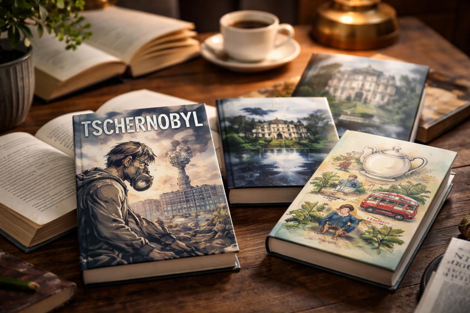 Redaktionelle Szene zum Thema „Tschernobyl als Manga, Villen-Thriller und britischer Humor: neue Buchtipps der Woche“