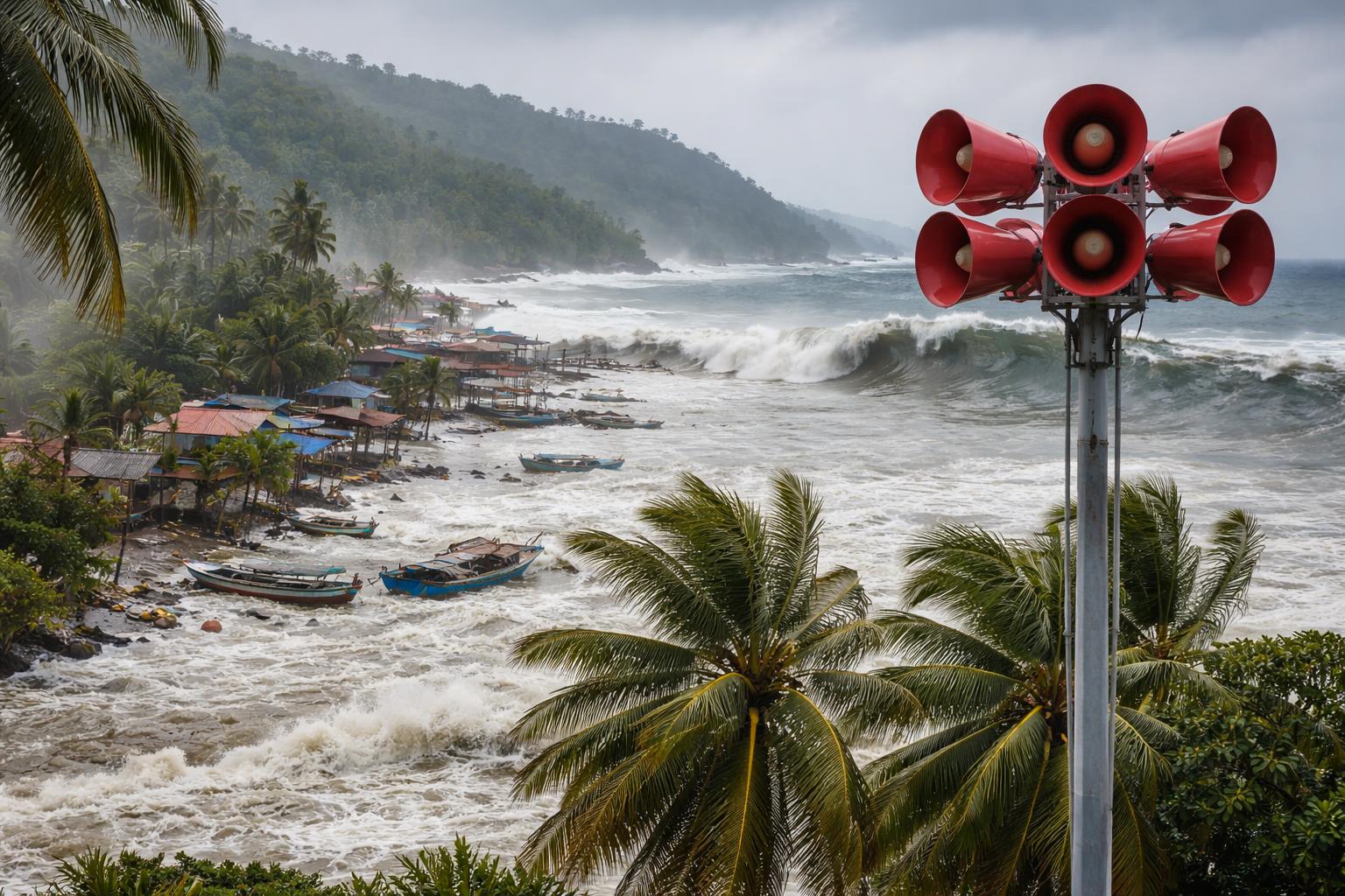 Redaktionelle Szene zum Thema „Tsunamiwarnung nach schwerem Erdbeben vor der Küste der Philippinen“