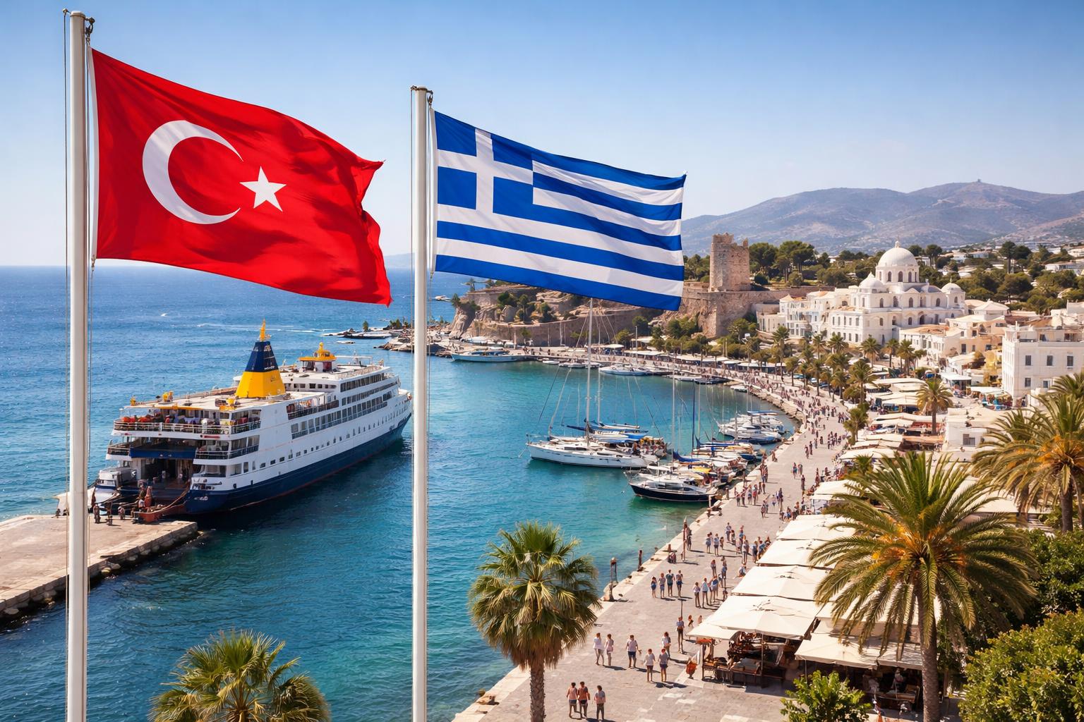Redaktionelle Szene zum Thema „Türkische Urlauber entdecken Griechenlands Inseln“