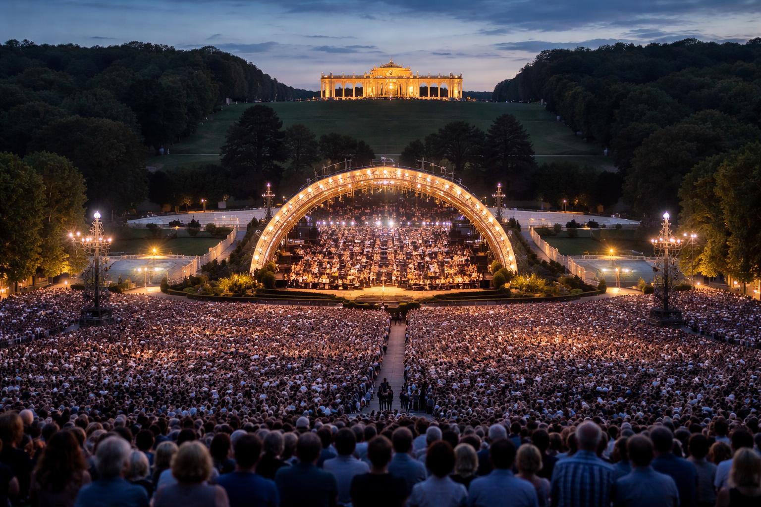 Redaktionelle Szene zum Thema „Über 50.000 Menschen beim Sommernachtskonzert der Philharmoniker in Schönbrunn“