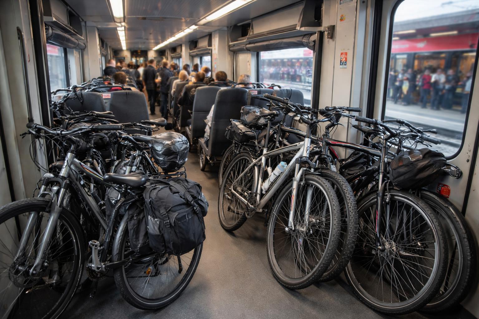 Redaktionelle Szene zum Thema „Überfüllte Züge und Fahrräder: Ruf nach strengeren Regeln für den ÖBB-Verkehr“