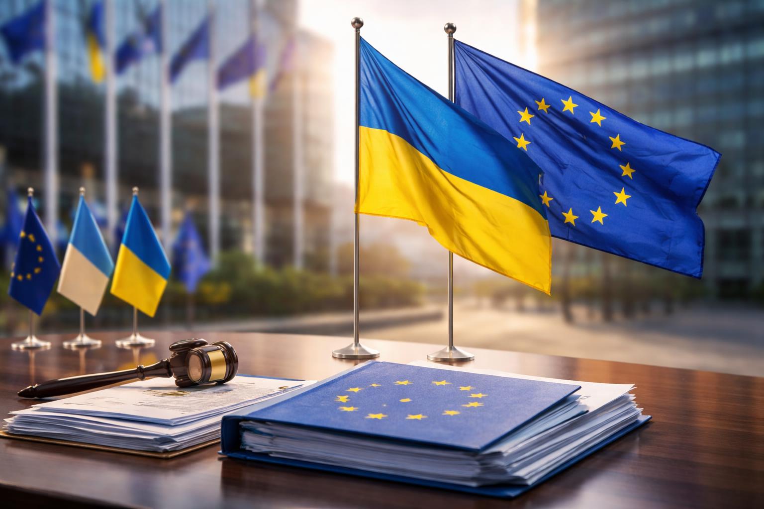 Redaktionelle Szene zum Thema „Ukrainischer EU-Beitritt bleibt ein langer Weg trotz Rückhalt aus Brüssel“