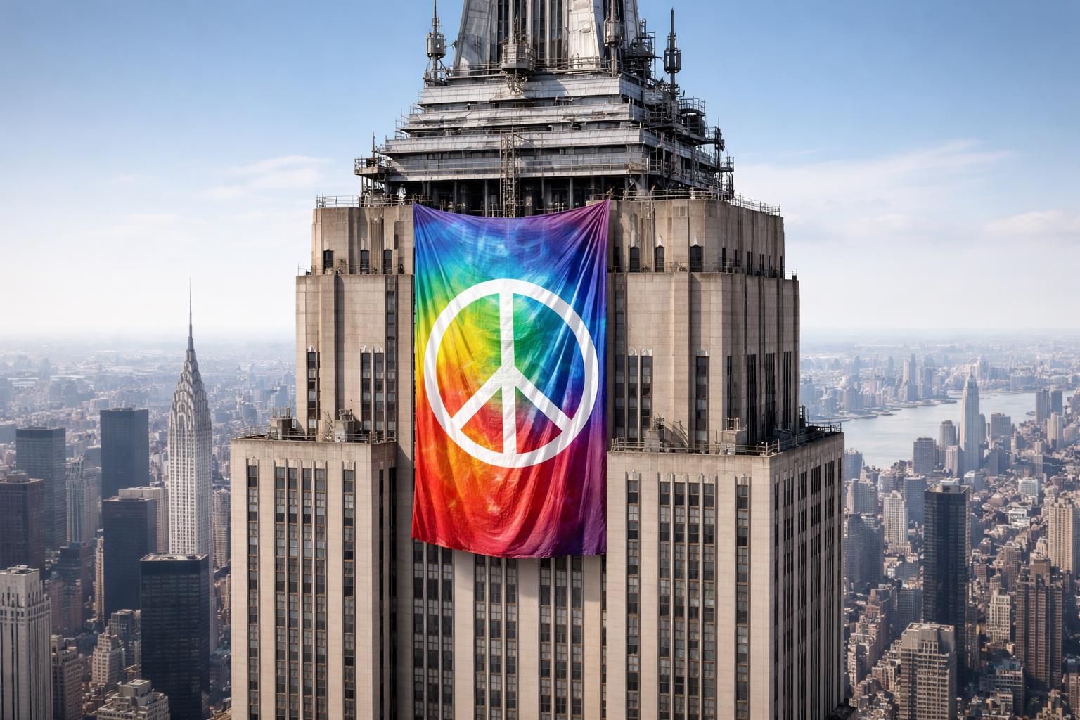 Redaktionelle Szene zum Thema „Unbefugte Kletteraktion am Empire State Building endet mit Friedensbotschaft“