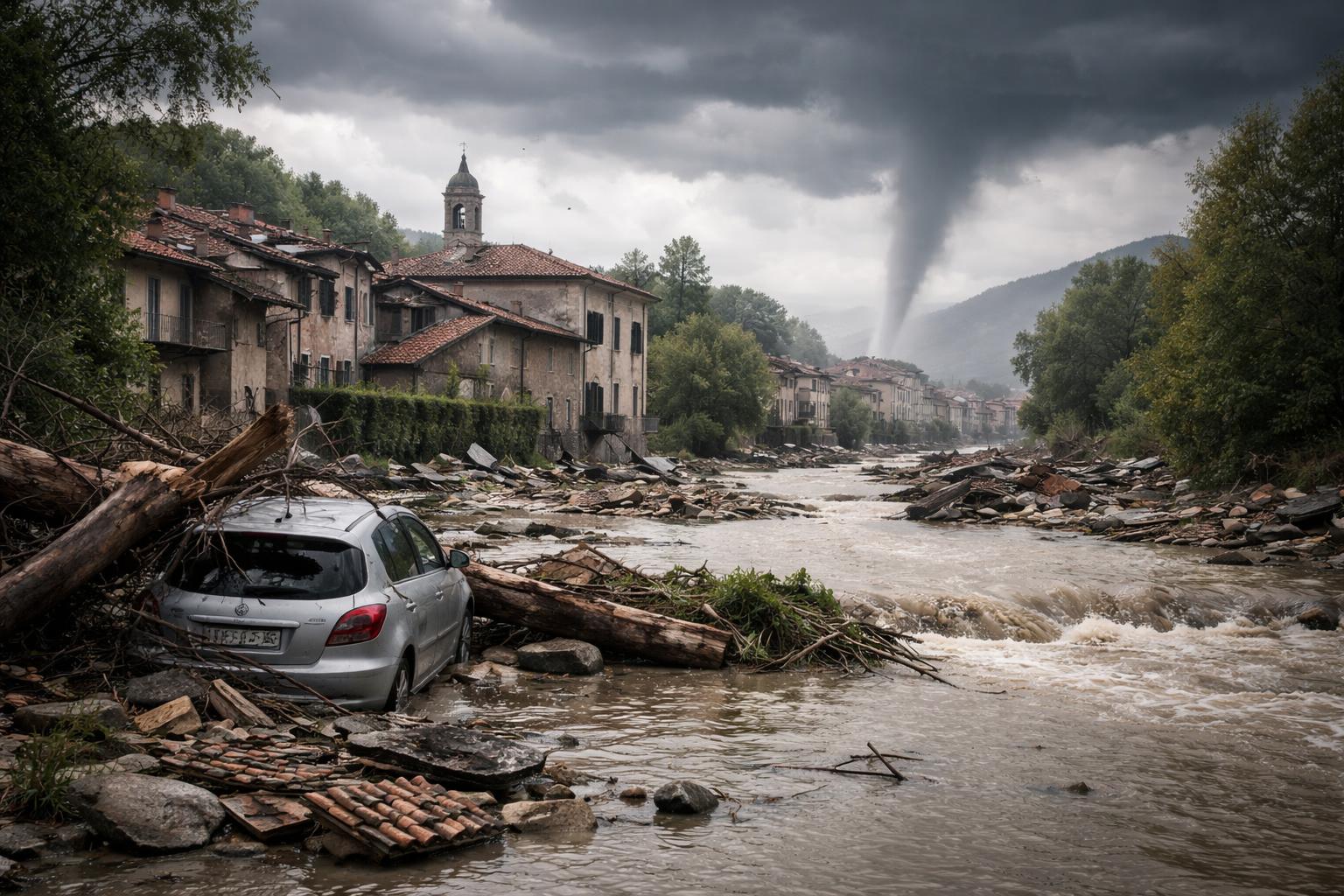 Redaktionelle Szene zum Thema „Unwetter richten in Norditalien schwere Schäden an“