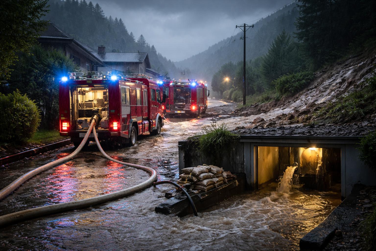Redaktionelle Szene zum Thema „Unwetter sorgen in Kärnten und der Steiermark für zahlreiche Feuerwehreinsätze“
