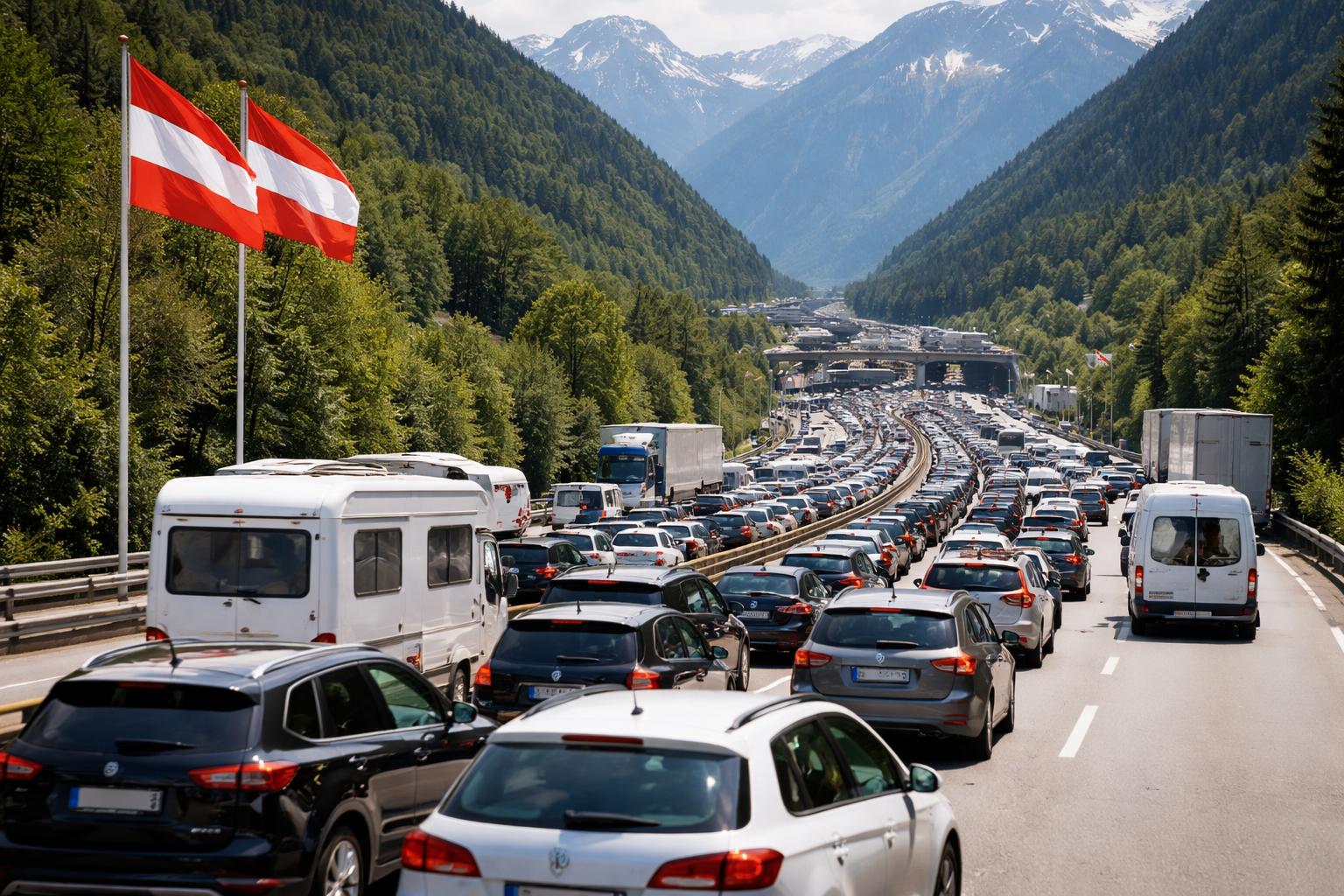 Redaktionelle Szene zum Thema „Urlauber stauen sich Richtung Süden an Brenner und Walserberg“