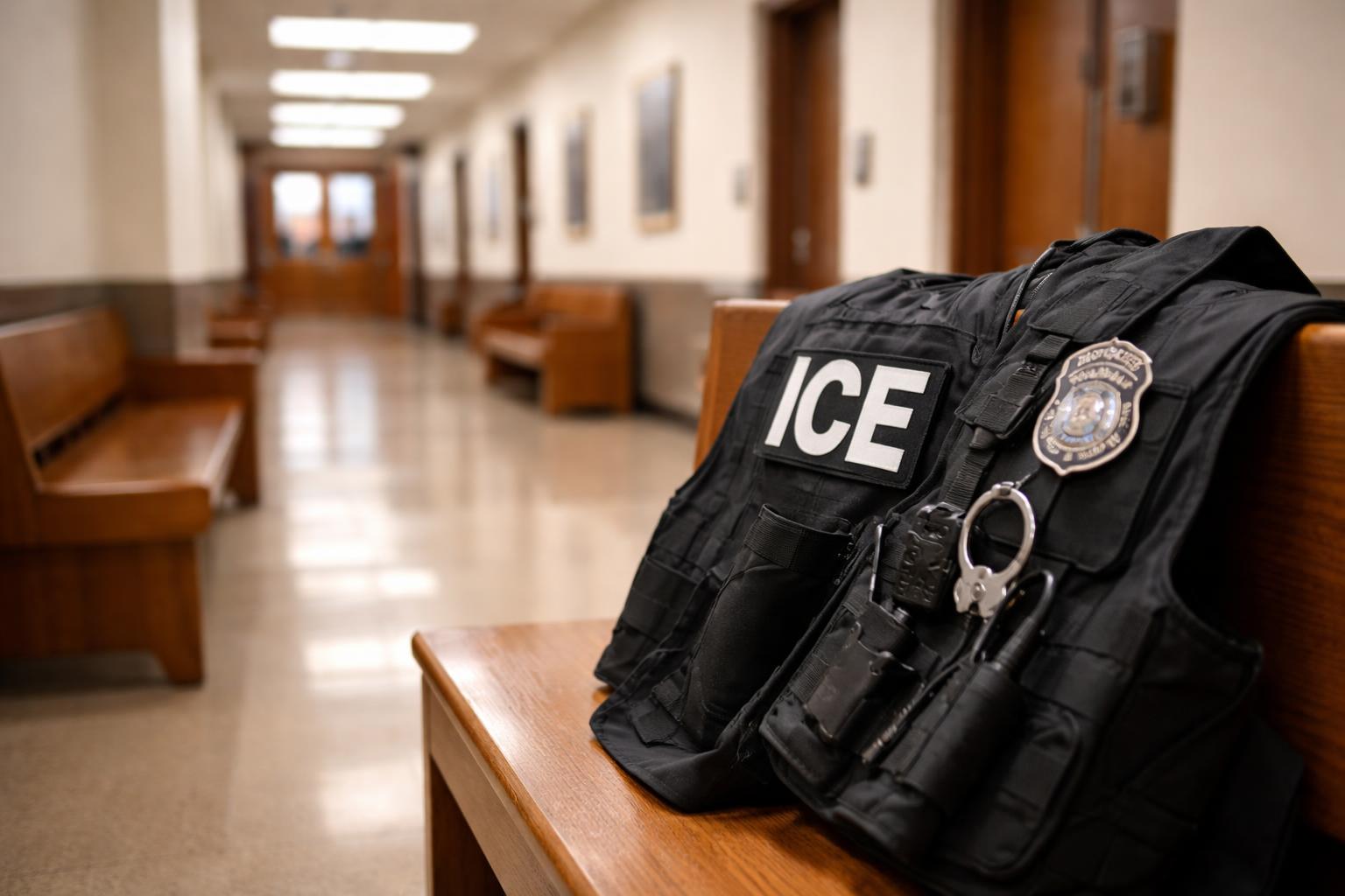 Redaktionelle Szene zum Thema „US-Richter stoppt ICE-Festnahmen in Einwanderungsgerichten“