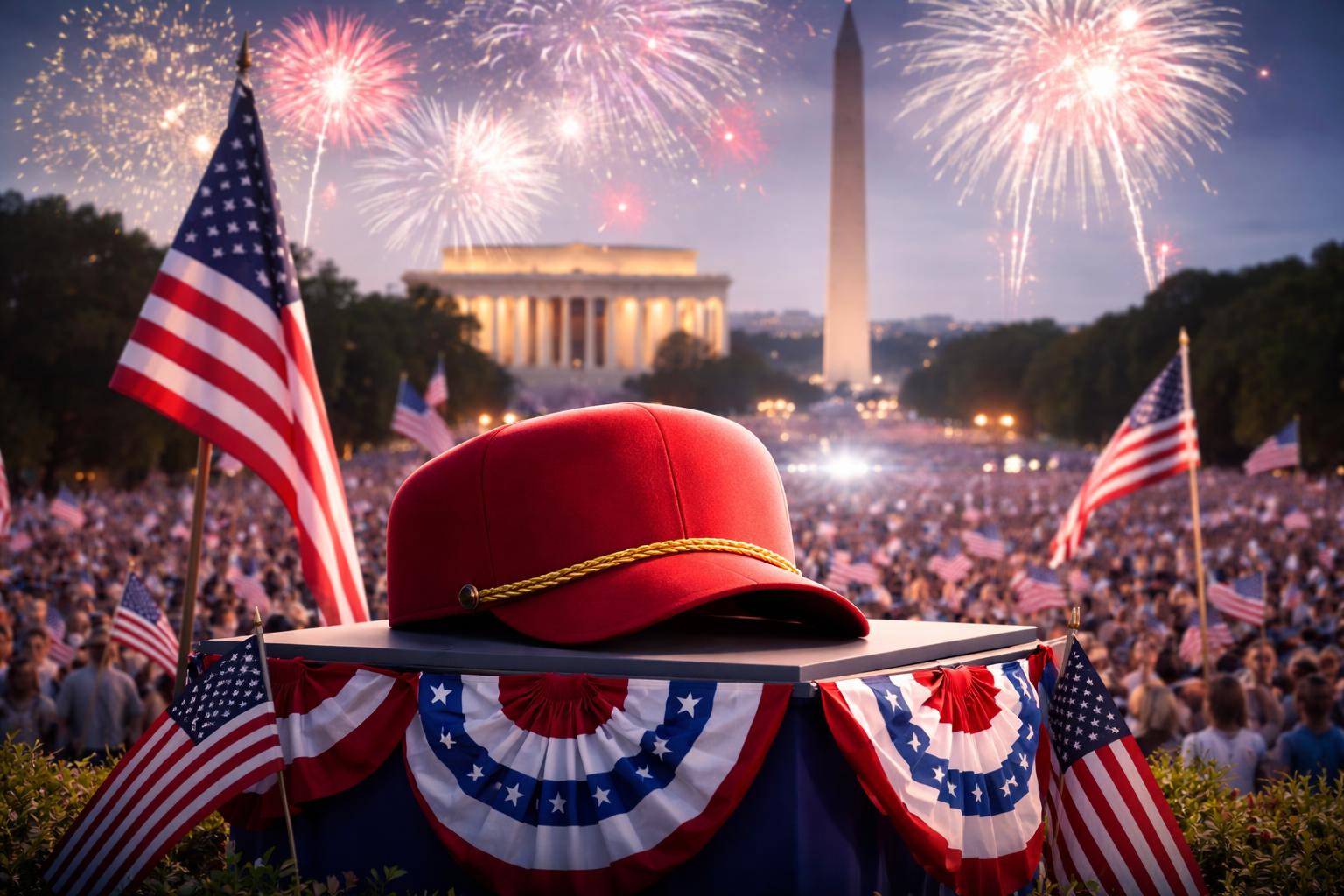 Redaktionelle Szene zum Thema „USA starten Feiern zum 250. Geburtstag – Trump rückt sich in den Mittelpunkt“