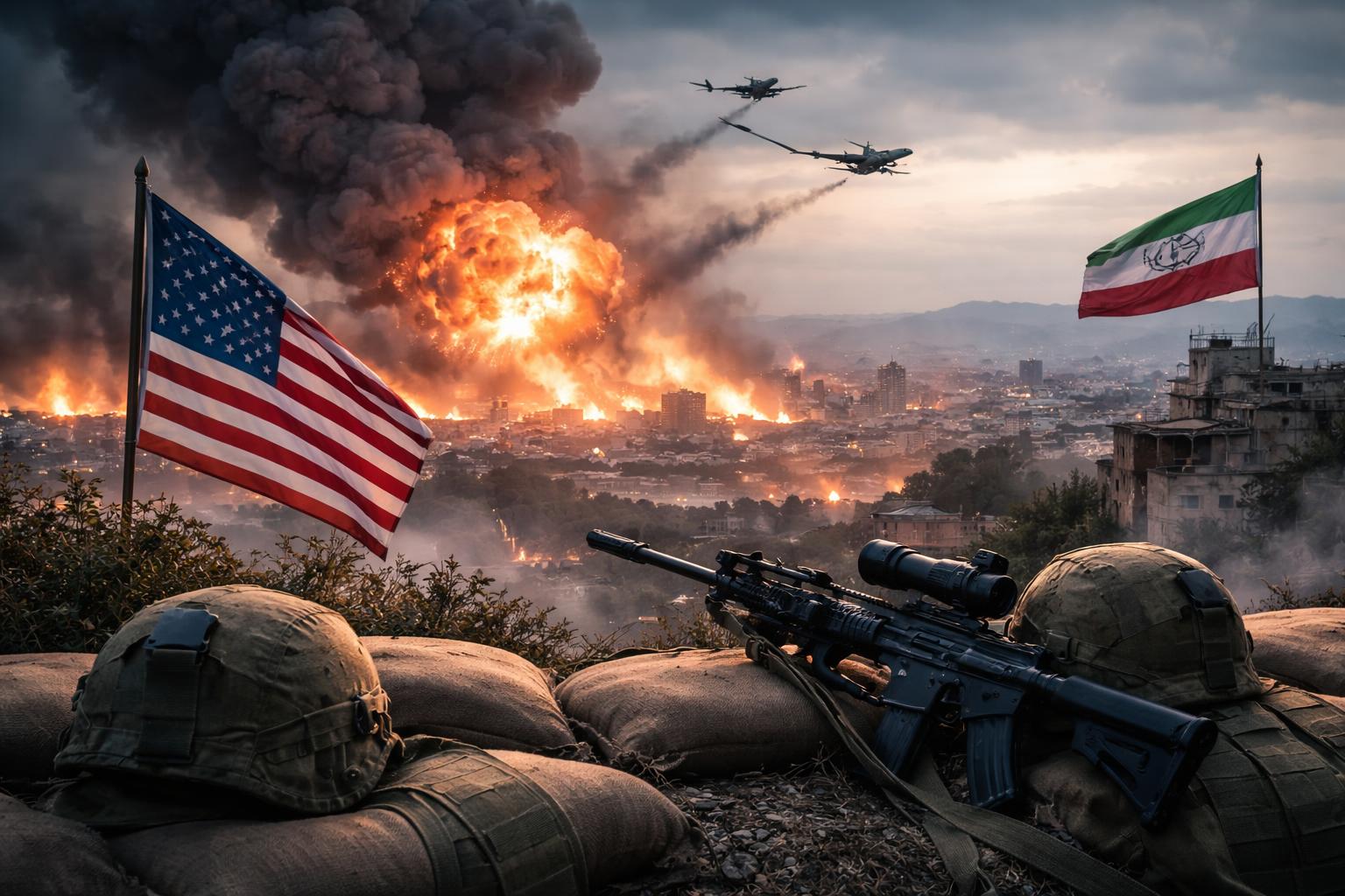Redaktionelle Szene zum Thema „USA und Iran drohen mit Vergeltung nach Angriffen und Toten“