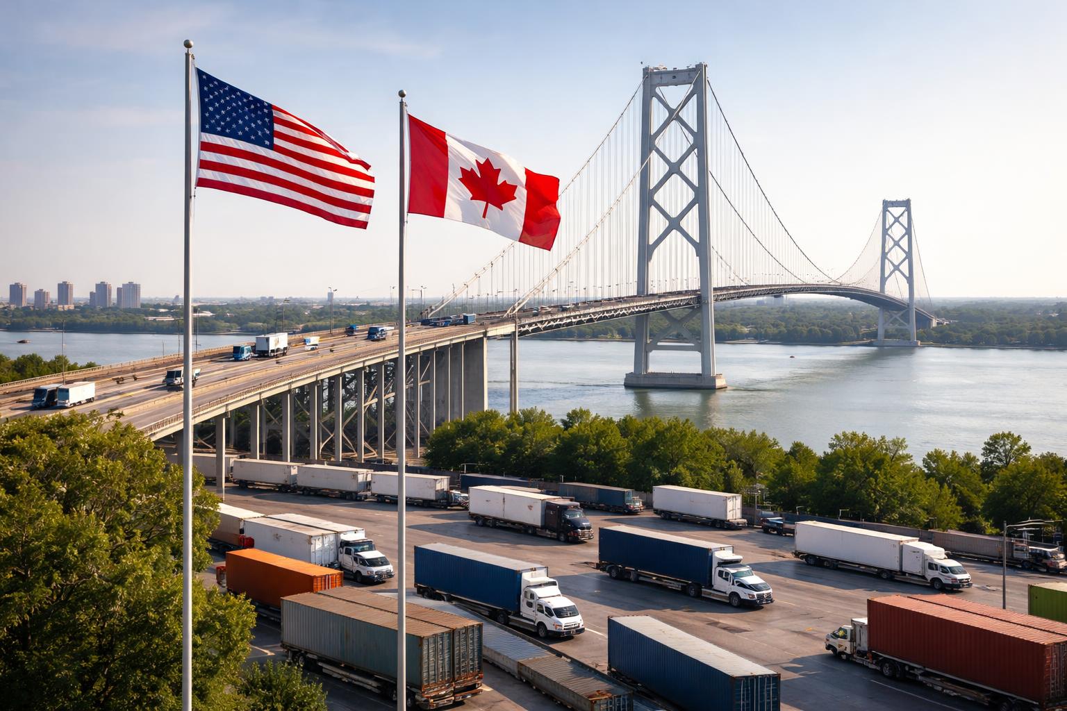 Redaktionelle Szene zum Thema „USA und Kanada beilegen Streit um neue Grenzbrücke“