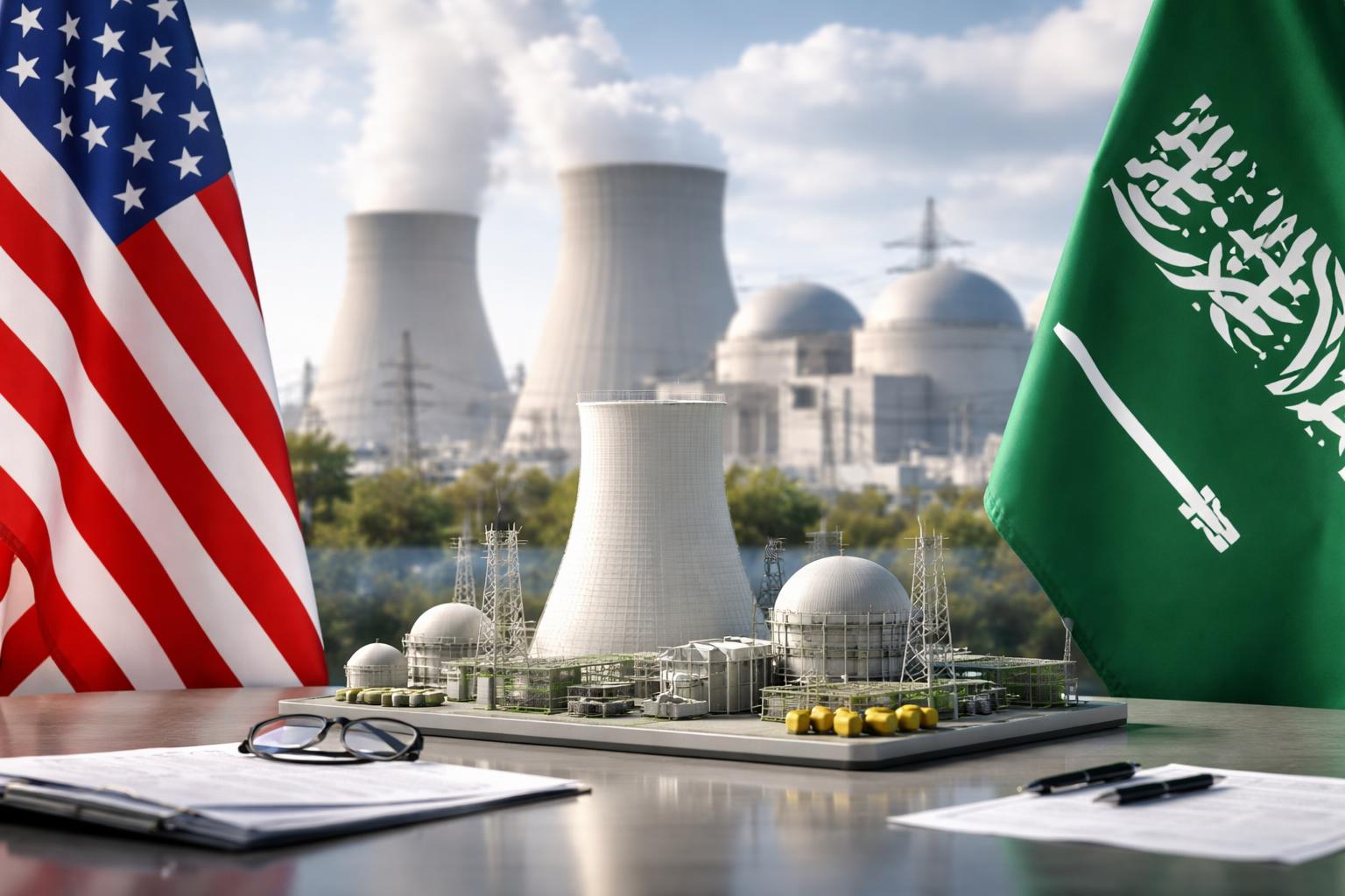 Redaktionelle Szene zum Thema „USA und Saudi-Arabien vereinbaren umstrittene Kooperation bei ziviler Atomenergie“