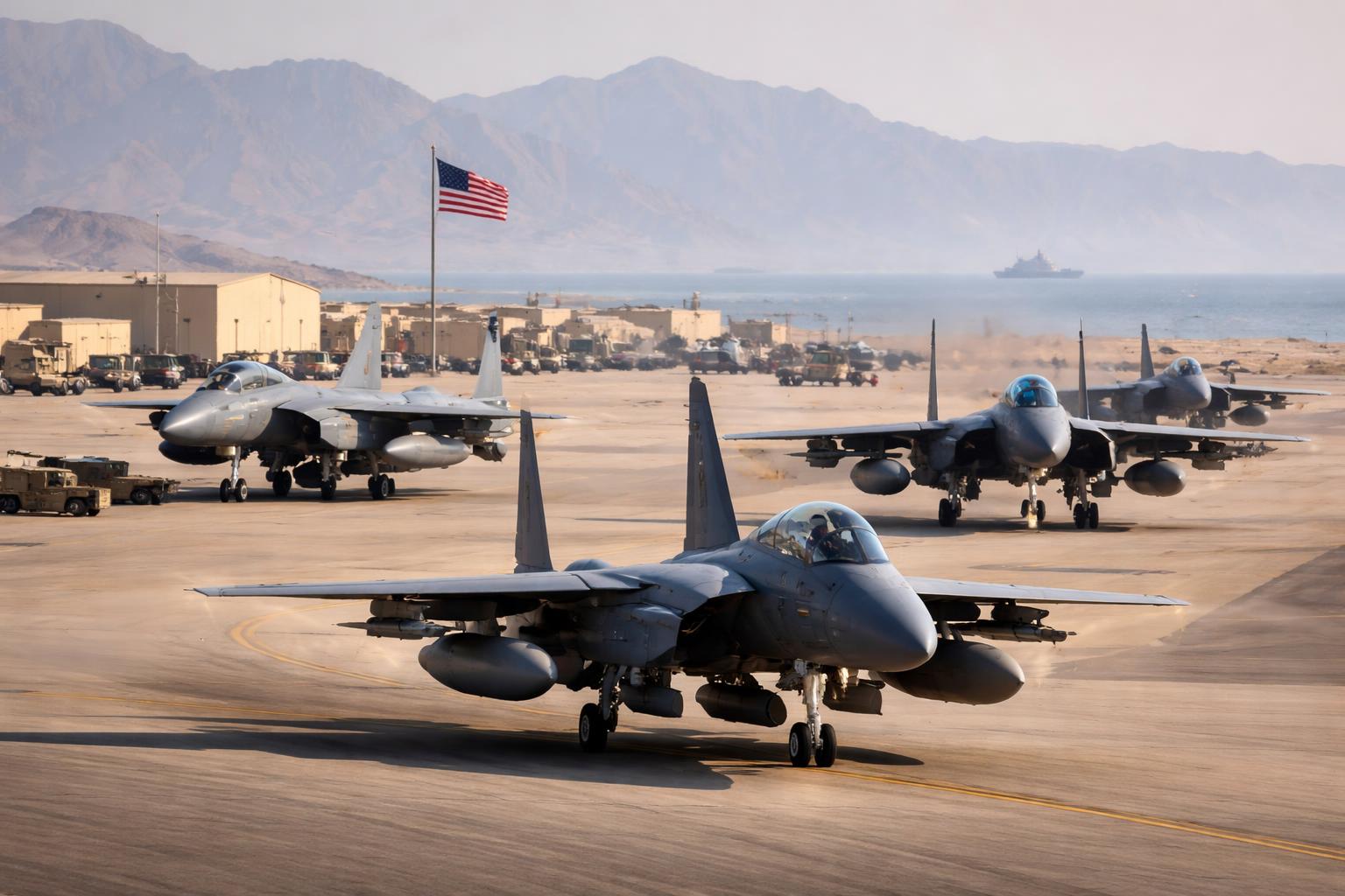 Redaktionelle Szene zum Thema „USA verlegen weitere Kampfjets in den Nahen Osten“