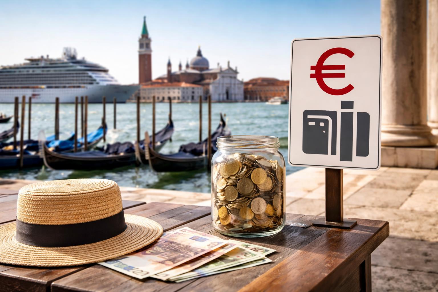 Redaktionelle Szene zum Thema „Venedig denkt über deutlich höhere Gebühr für Tagestouristen nach“