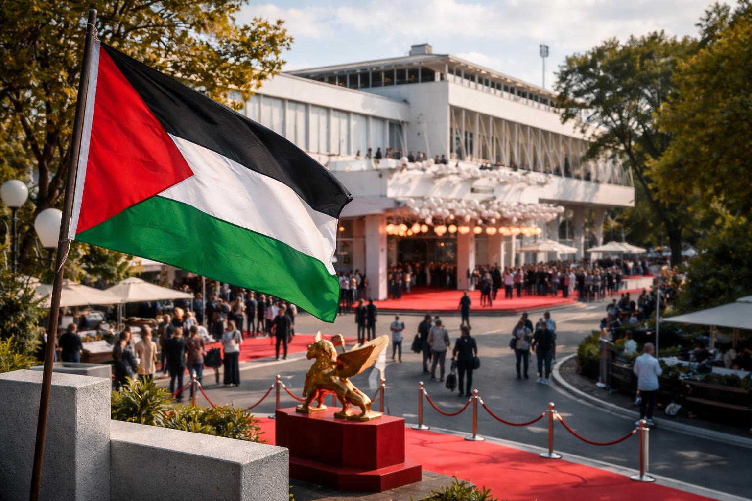 Redaktionelle Szene zum Thema „Venedig startet mit Streit um Gaza und Frauenquote“