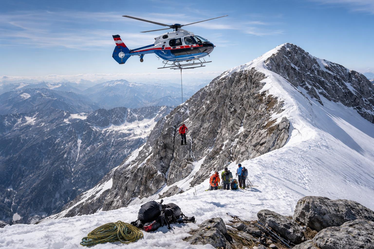 Redaktionelle Szene zum Thema „Vier Bergsteiger am Breithorn mit Hubschrauber gerettet“