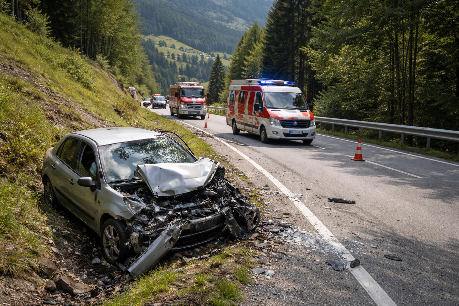 Redaktionelle Szene zum Thema „Vier Verletzte nach Unfall auf der Stolzalpenstraße bei Murau“