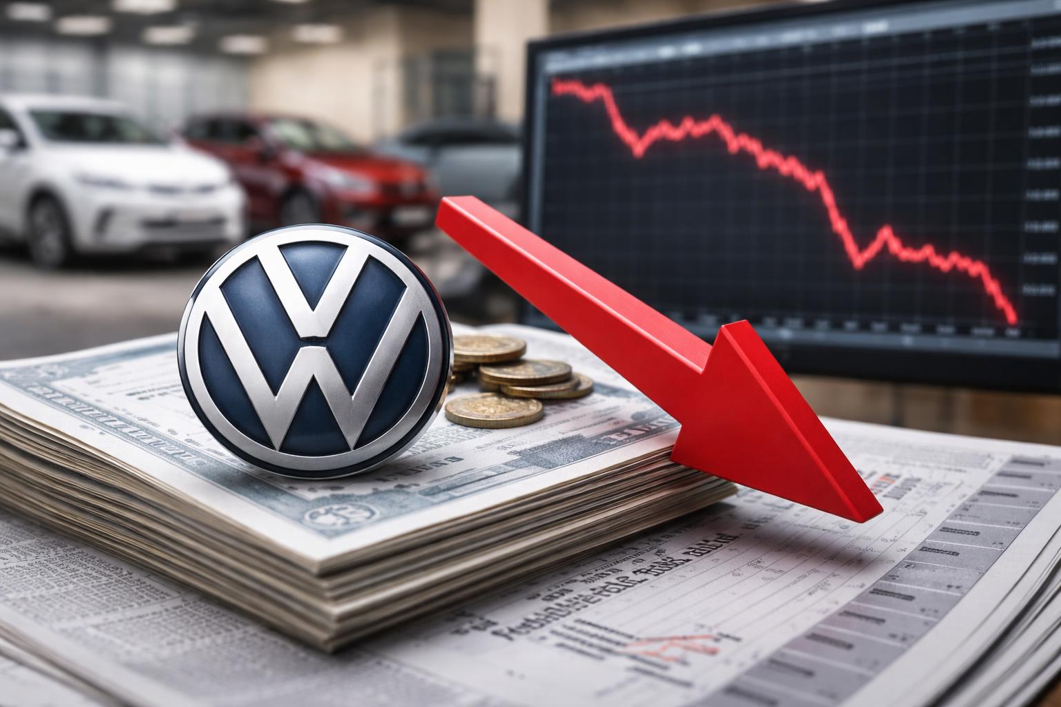 Redaktionelle Szene zum Thema „Volkswagen-Aktie fällt auf 15-Jahres-Tief“
