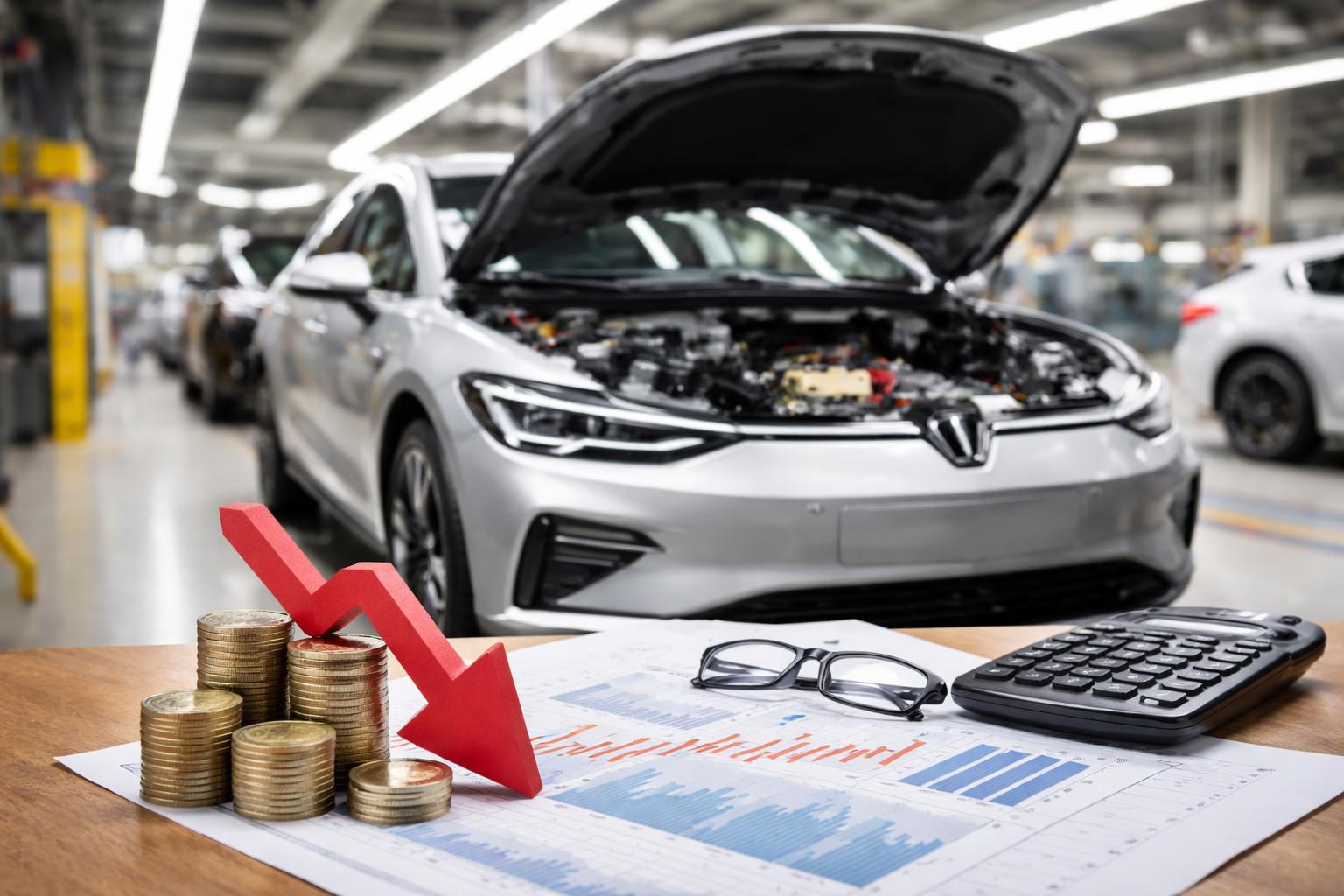Redaktionelle Szene zum Thema „Volkswagen meldet Gewinneinbruch und drängt auf neues Sparpaket“