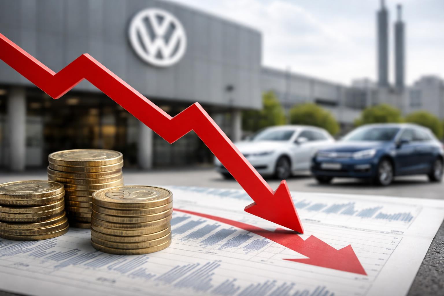 Redaktionelle Szene zum Thema „Volkswagen meldet im zweiten Quartal deutlich weniger Gewinn“